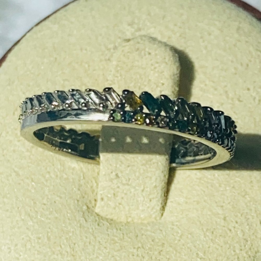Natural Multi Diamond 0.25 ctw Stackable Band Ring Platinum Over Sterling Silver - Picture 6 of 7